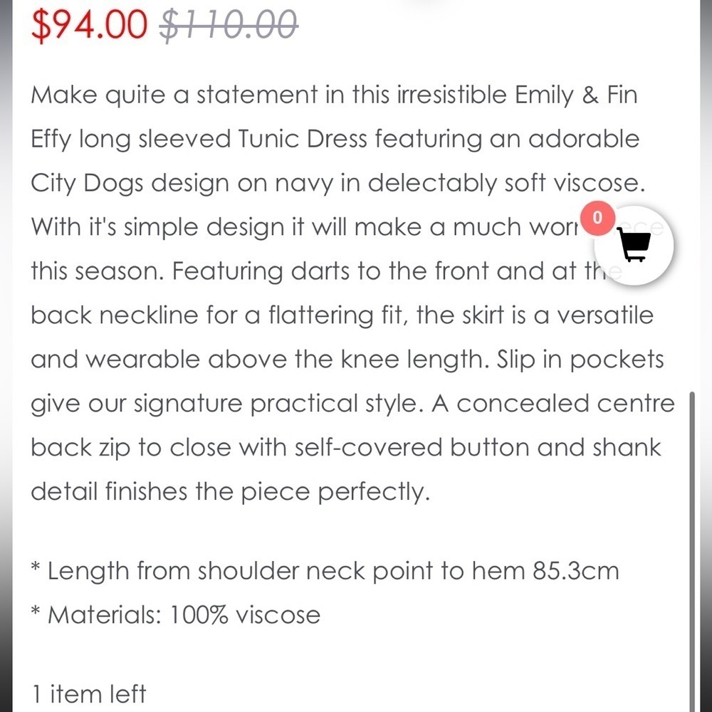 EMILY & FIN EFFY TUNIC DRESS CITY DOGS daschund navy blue long sleeve M - Picture 7 of 7